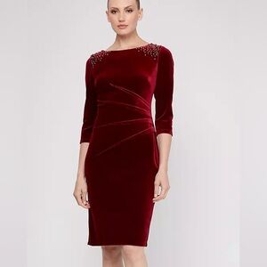 SLNY Deep Red Burgundy Dress with Embellishments